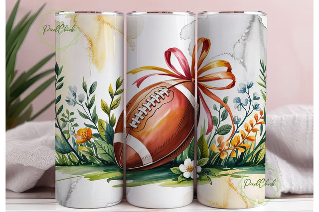 Football Floral Bow 20oz Tumbler Wrap Sublimation PixelChick 