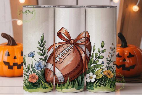 Football Floral Bow 20oz Tumbler Wrap Sublimation PixelChick 