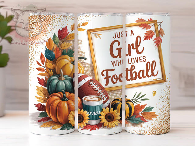 Football Girl Cute Fall Tumbler, Fall Sports Wrap, 20oz Sublimation, Autumn Football Cup, Game Day Mug, Football Lover Tumbler, Cute Fall Drinkware Sublimation Lara' s Designs 