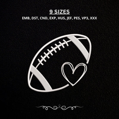 Football Heart Embroidery Design – American Football Love Sports Machine Embroidery File Embroidery/Applique DESIGNS PatternFeed8 