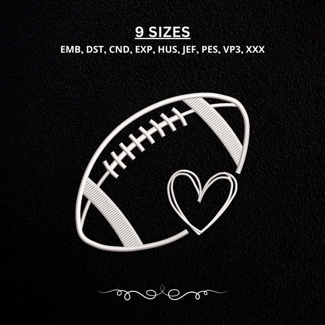 Football Heart Embroidery Design – American Football Love Sports Machine Embroidery File Embroidery/Applique DESIGNS PatternFeed8 