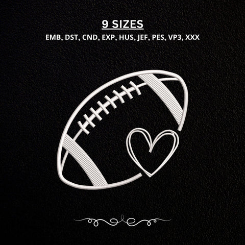 Football Heart Embroidery Design – American Football Love Sports Machine Embroidery File Embroidery/Applique DESIGNS PatternFeed8 