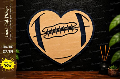 Football Heart Laser Cut SVG Sports Wall Decor SVG Regulrcrative 