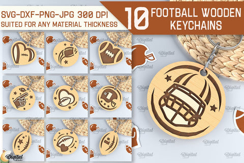 Football Inspired Laser Cut Bundle. Wood Keychains SVG SVG Evgenyia Guschina 
