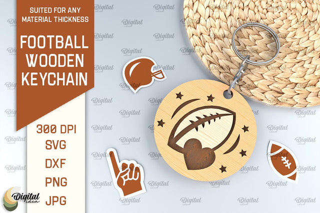 Football Inspired Laser Cut Wood Keychain SVG Evgenyia Guschina 
