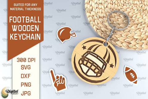 Football Inspired Laser Cut Wood Keychain SVG Evgenyia Guschina 