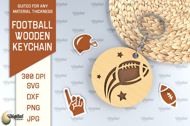 Football Inspired Laser Cut Wood Keychain SVG Evgenyia Guschina 