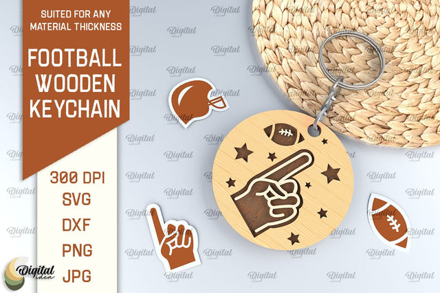 Football Inspired Laser Cut Wood Keychain SVG Evgenyia Guschina 