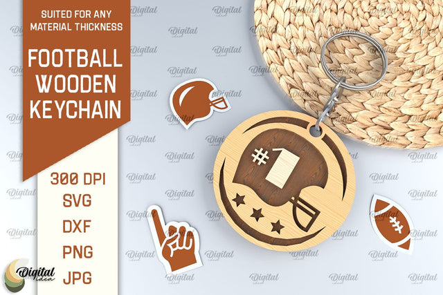 Football Inspired Laser Cut Wood Keychain SVG Evgenyia Guschina 
