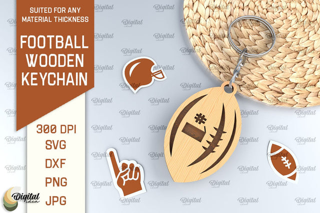 Football Inspired Laser Cut Wood Keychain SVG Evgenyia Guschina 