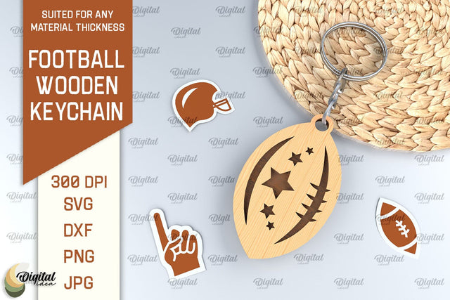 Football Inspired Laser Cut Wood Keychain SVG Evgenyia Guschina 