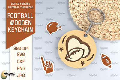 Football Inspired Laser Cut Wood Keychain SVG Evgenyia Guschina 