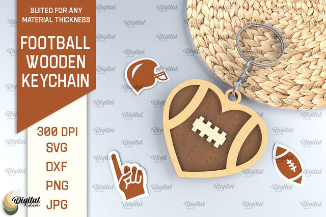 Football Inspired Laser Cut Wood Keychain SVG Evgenyia Guschina 
