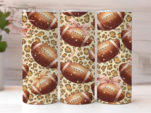 Football Leopard 20oz Tumbler Wrap, Leopard Print Cup, 20oz Sublimation, Coquette Style Drinkware, Chic Sports Gift, Bow Design Tumbler, Fun Football Fan Gift Sublimation Lara' s Designs 