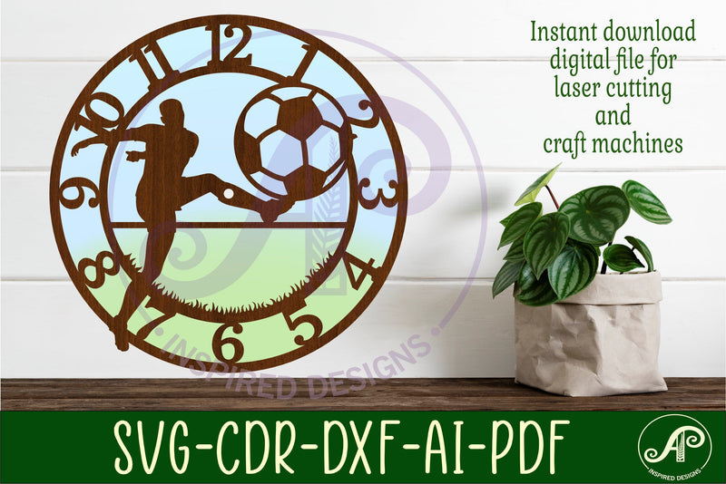 Football male player wall clock laser cut files, SVG SVG APInspireddesigns 