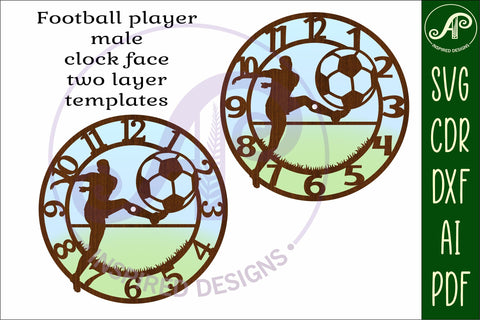 Football male player wall clock laser cut files, SVG SVG APInspireddesigns 