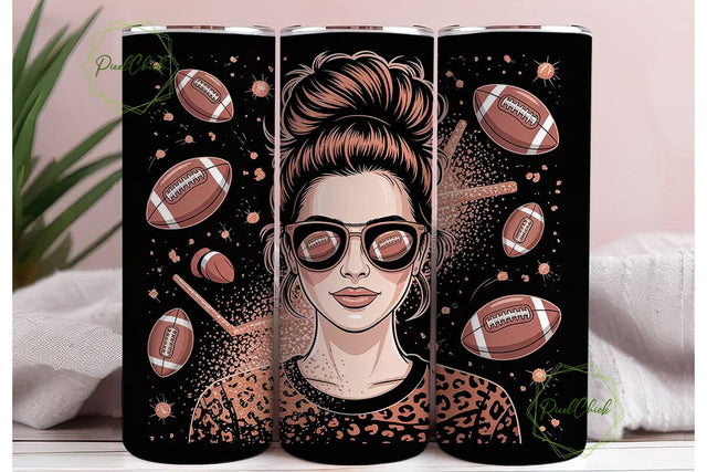 Football Messy Bun 20oz Tumbler Sublimation PixelChick 