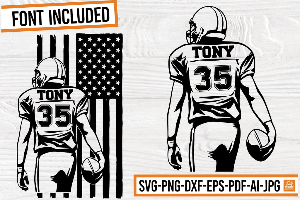 Football Vector Back Football Player Back Silhouette, Sports Player SVG With Font - So Fontsy