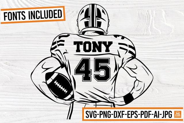 Football Player Back Silhouette, Sports Player SVG With Font SVG TonisArtStudio 