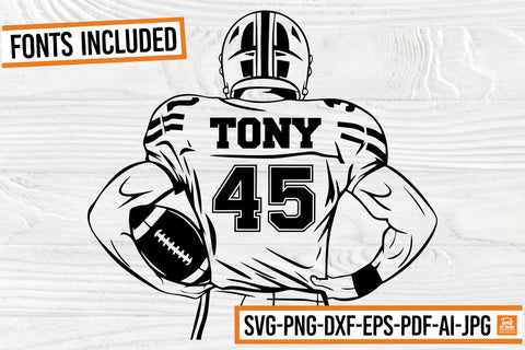 Football Player Back Silhouette, Sports Player SVG With Font SVG TonisArtStudio 