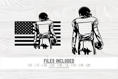 Football Player SVG, American Flag with Player, Personalized Name, Football Shirt, Football Season, School Varsity Font Included, PNG, DXF SVG TonisArtStudio 