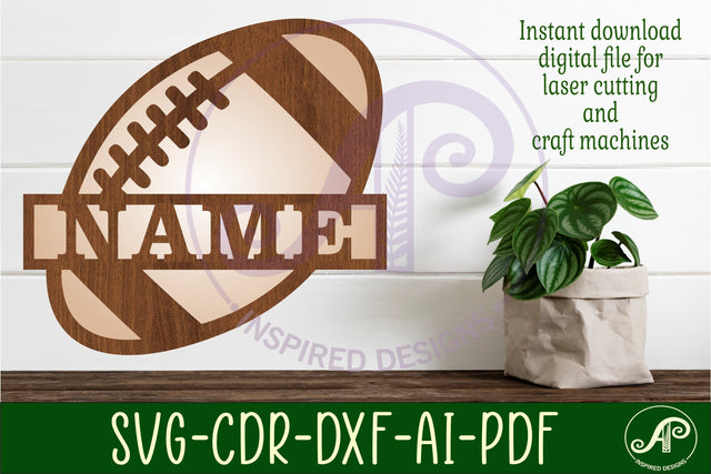 Football/ Rugby ball Name sign svg laser cut template SVG APInspireddesigns 