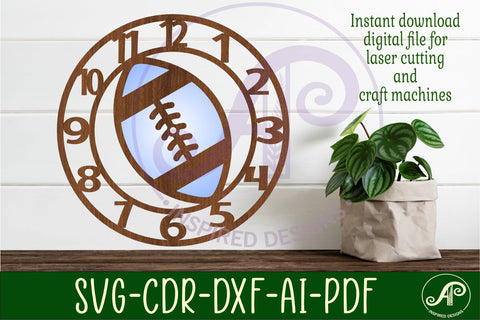 football/ rugby ball wall clock laser cut files, SVG file. SVG APInspireddesigns 