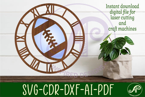football/ rugby ball wall clock laser cut files, SVG file. SVG APInspireddesigns 