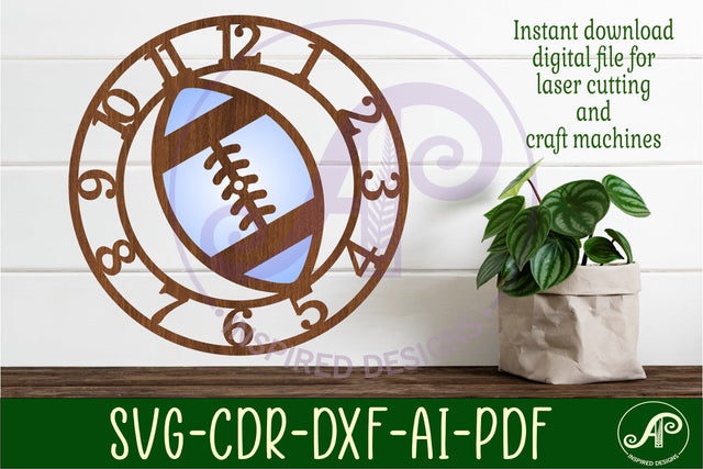 football/ rugby ball wall clock laser cut files, SVG file. SVG APInspireddesigns 