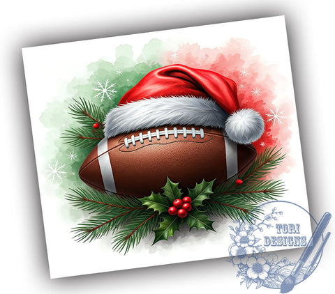 Football Santa Hat Christmas 20oz Tumbler, Football, Santa Hat, Tumbler Wrap, Sublimation Design, Christmas Gift, Sports Fan, Holiday Decor Sublimation ToriDesigns 