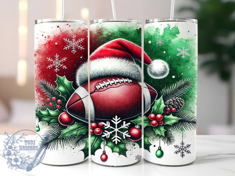 Football Santa Hat Christmas 20oz Tumbler, Football, Santa Hat, Tumbler Wrap, Sublimation Design, Christmas Gift, Sports Fan, Holiday Decor Sublimation ToriDesigns 