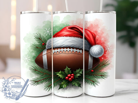 Football Santa Hat Christmas 20oz Tumbler, Football, Santa Hat, Tumbler Wrap, Sublimation Design, Christmas Gift, Sports Fan, Holiday Decor Sublimation ToriDesigns 