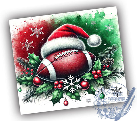 Football Santa Hat Christmas 20oz Tumbler, Football, Santa Hat, Tumbler Wrap, Sublimation Design, Christmas Gift, Sports Fan, Holiday Decor Sublimation ToriDesigns 