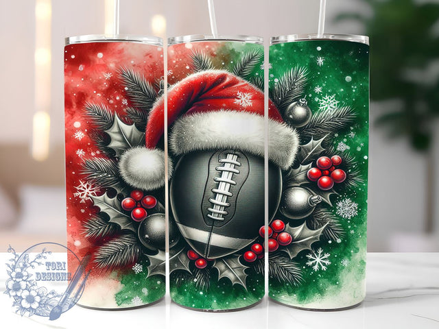 Football Santa Hat Christmas 20oz Tumbler, Football, Santa Hat, Tumbler Wrap, Sublimation Design, Christmas Gift, Sports Fan, Holiday Decor Sublimation ToriDesigns 