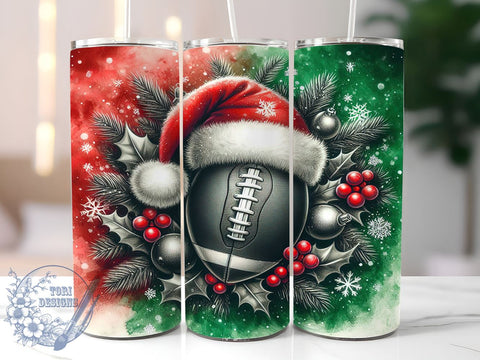 Football Santa Hat Christmas 20oz Tumbler, Football, Santa Hat, Tumbler Wrap, Sublimation Design, Christmas Gift, Sports Fan, Holiday Decor Sublimation ToriDesigns 