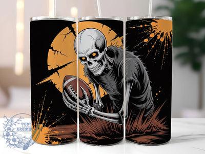 Football Skull Game Day Tumbler, Football Skull Cup, 20Oz Sublimation Wrap, Spooky Game Day Drinkware, Halloween Football Gift, Gothic Sports Mug Design, Skull And Ball Tumbler Sublimation ToriDesigns 