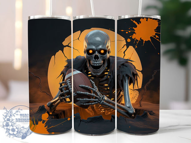 Football Skull Game Day Tumbler, Football Skull Cup, 20Oz Sublimation Wrap, Spooky Game Day Drinkware, Halloween Football Gift, Gothic Sports Mug Design, Skull And Ball Tumbler Sublimation ToriDesigns 
