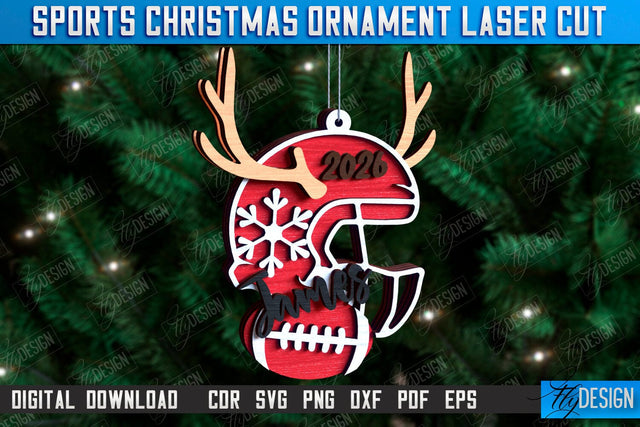 Football Sports Christmas Ornament Laser Cut, Sport Toy SVG Fly Design 