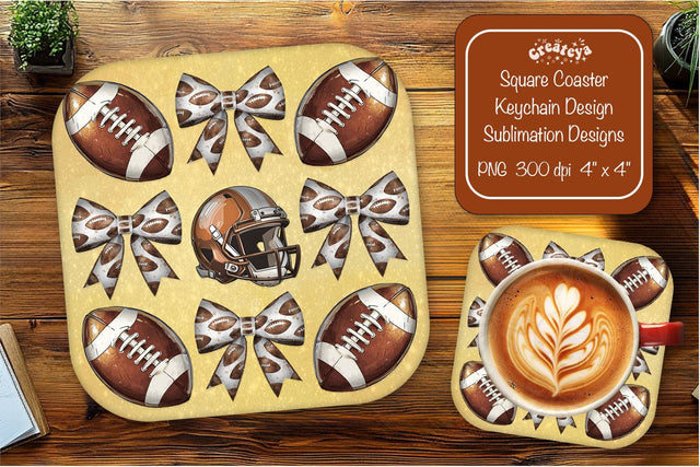 Football Square coaster png Football Bow sublimation designs Sublimation Createya Design 