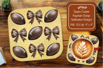 Football Square coaster png Football Bow sublimation designs Sublimation Createya Design 