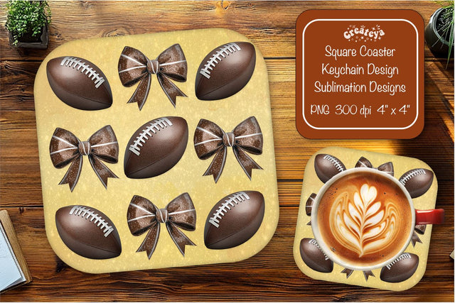 Football Square coaster png Football Bow sublimation designs Sublimation Createya Design 