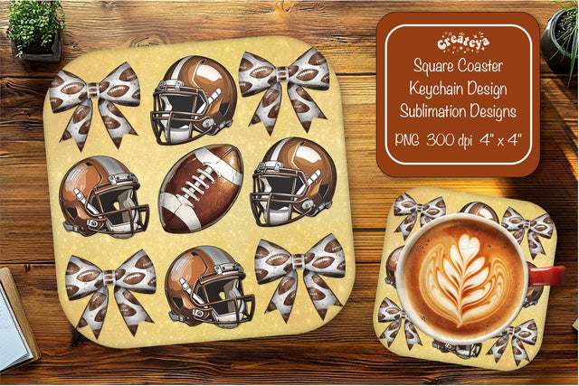 Football Square coaster png Football Bow sublimation designs Sublimation Createya Design 