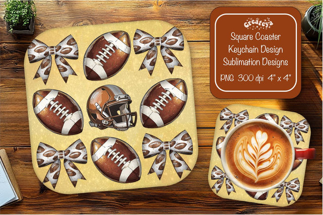 Football Square coaster png Football Bow sublimation designs Sublimation Createya Design 