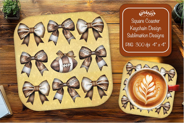 Football Square coaster png Football Bow sublimation designs Sublimation Createya Design 