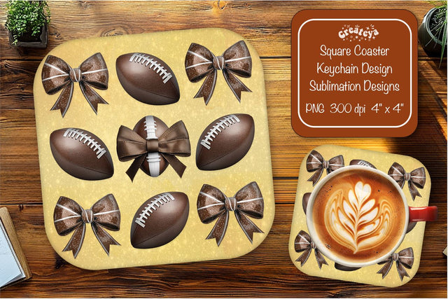 Football Square coaster png Football Bow sublimation designs Sublimation Createya Design 