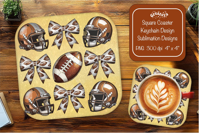 Football Square coaster png Football Bow sublimation designs Sublimation Createya Design 