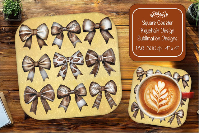 Football Square coaster png Football Bow sublimation designs Sublimation Createya Design 