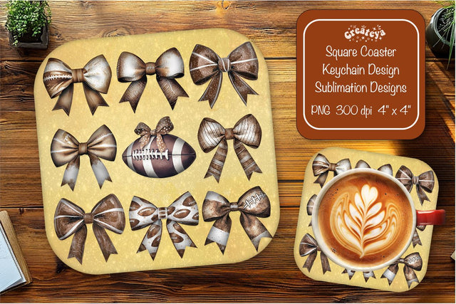 Football Square coaster png Football Bow sublimation designs Sublimation Createya Design 