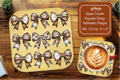 Football Square coaster png Football Bow sublimation designs Sublimation Createya Design 