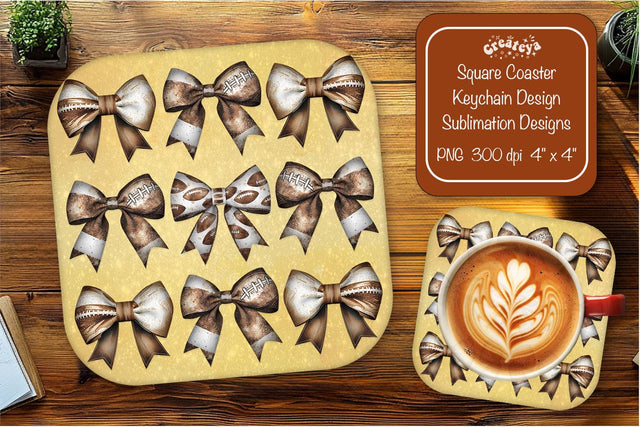 Football Square coaster png Football Bow sublimation designs Sublimation Createya Design 